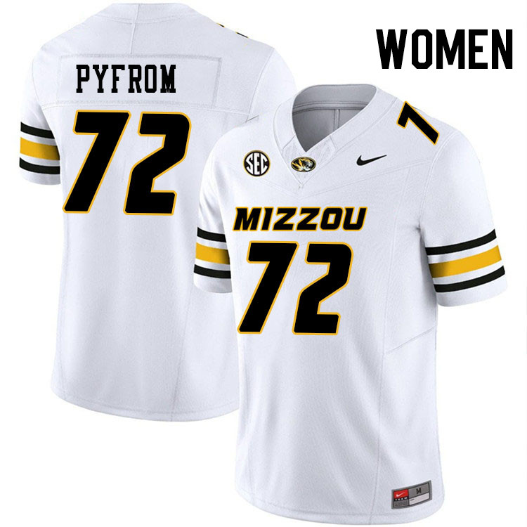 Women #72 Caleb Pyfrom Missouri Tigers College Football Jerseys Stitched-White